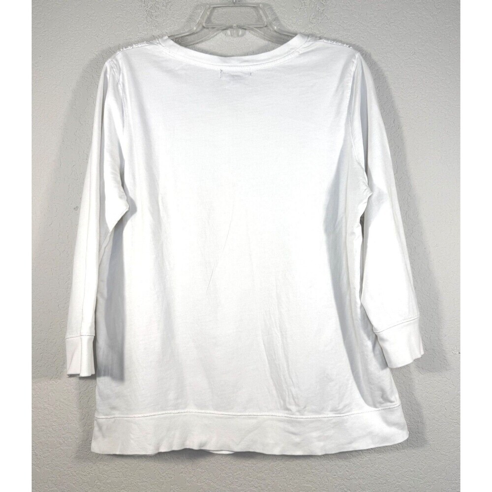 Lauren Ralph Lauren White Cotton Eyelet Embroidered Top L 3/4 Sleeves Preppy - Picture 4 of 6